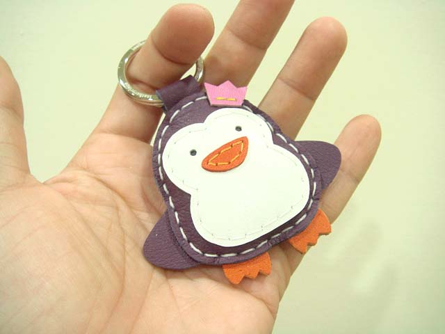 Perry The Penguin Leather Charm / Keychain ( Purple )